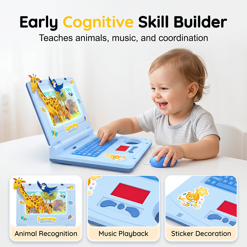Laptop—featuring lights, sounds, and educational games—fostering creativity and motor skills through play 🎵