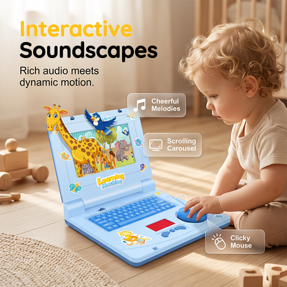 Laptop—featuring lights, sounds, and educational games—fostering creativity and motor skills through play 🎵