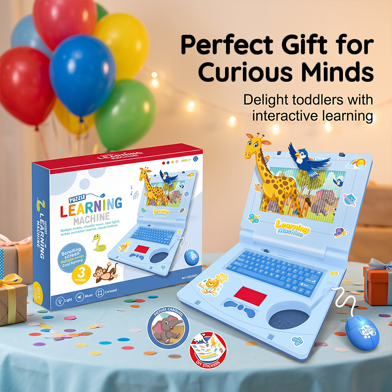 Laptop—featuring lights, sounds, and educational games—fostering creativity and motor skills through play 🎵
