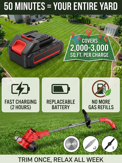 Lightweight Cordless Grass Trimmer – Quiet 9000 RPM Lawn Care Tool